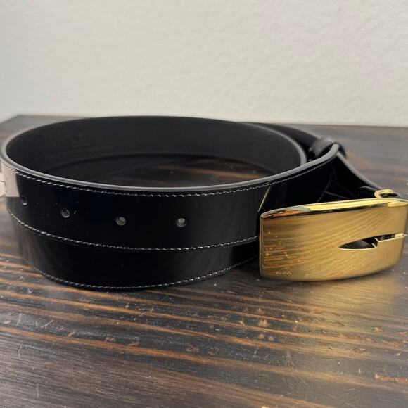 NWT Gucci By Tom Ford G Logo Black Leather and Gold Belt - Picture 8 of 9